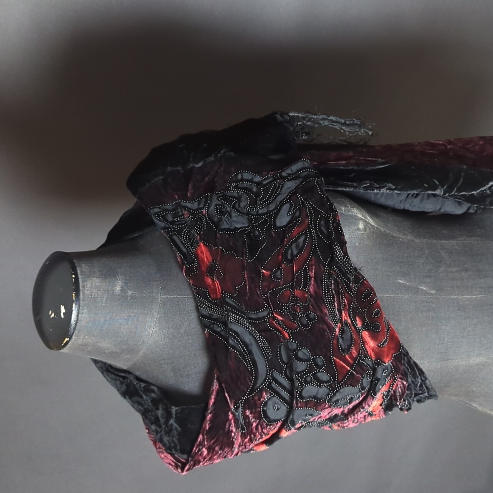 Red & Black Velvet Fringe Shrug